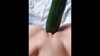 Girl masturbating with big cucumber. Lina Moore