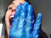 Preview 4 of Thick White Girl OnlyFans PAWG PinkMoonLust CUMS Hairy Pussy SQUIRTS Finger GSPOT Blue Latex Glove