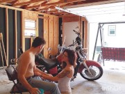 Preview 1 of Horny MILF Face Fucked and Bent Over Creampie in Garage