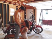 Preview 6 of Horny MILF Face Fucked and Bent Over Creampie in Garage