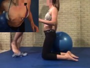 Preview 3 of Sexy tight milf in yoga pants, gets her mouth and pussy worked out on a yoga ball
