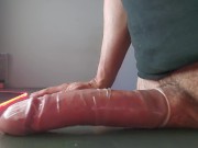 Preview 4 of Edging, leaking and filling up a shinny condom with some post orgasm jerking