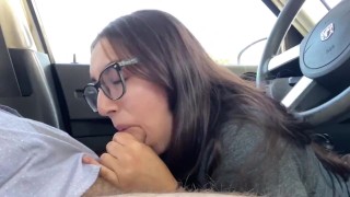Roadside slut picked up for blowjob, Handjob and finishing up with huge cumload in het slutty mouth 