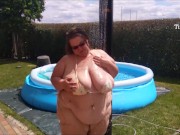 Preview 1 of SSBBW tiny bikini shower, the water runs over my sexy fat body in slow motion!