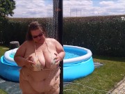 Preview 4 of SSBBW tiny bikini shower, the water runs over my sexy fat body in slow motion!