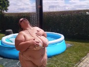 Preview 5 of SSBBW tiny bikini shower, the water runs over my sexy fat body in slow motion!
