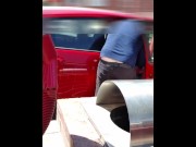 Preview 1 of Watched While Cleaning My Car In a Sheer Top and Tits Out in Public . I Show a Stranger My Slut Tits