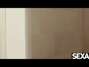 Preview 1 of Dripping wet brunette eats beautiful blonde's pussy in the shower