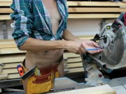 Preview 1 of Sexy girl replace the blade on a Miter Saw - Hot woodworking part 1
