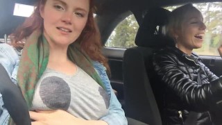 Horny Boy Can't Wait - Sucking Big Boobs In The BMW