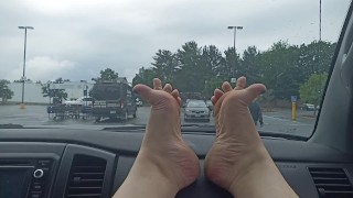 Bare feet in the grocery store parking lot