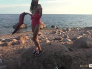Preview 2 of Beautiful teen sucks cock on the beach. POV