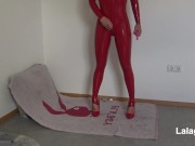 Preview 2 of STEPSISTER MASTURBATES IN LATEX CATSUIT AND HIGH HEELS