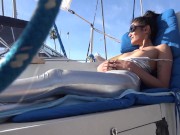 Preview 2 of SOMEONE COULD SEE US! Viva Athena Sneaky Blowjob on Boat During Covid 19