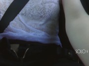 Preview 4 of Innocent schoolgirl plays with pussy in Uber, until driver sees, public masturbation in a taxi