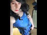 Preview 1 of Sissy Crossdresser Odessa gives a quick upskirt chastity show
