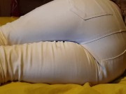 Preview 2 of Bedwetting in pee stained white jeans. Feeling lazy and wet the bed again ;P