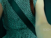 Preview 3 of Public masturbation in Uber, innocent girl plays with pussy in taxi until driver sees