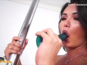Preview 5 of Stripper Pole Toting Shemale Jerks Off Her Thicc Dick While Toying Her Ass