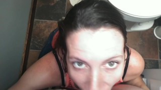 On her knees skeez. Sneaky blowjob and Cums in her throat. Giving head to Fred!