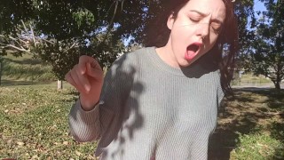 He controls my orgasm with vibrator in outdoors restaurant
