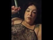 Preview 6 of Sexy Slut Pierced Kitty in Fishnet Pantyhose Smokes in Bed