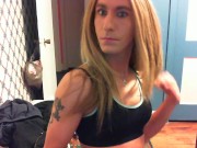 Preview 1 of Yoga Pants at home. Sexy transgender Kimberly George ~KimberlyGeorge~