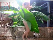Preview 6 of Rural striptease. Country girl dancing in the yard of her house Rustic striptease with banana leaf
