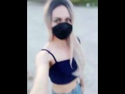 Preview 2 of Young Sissy Slut Walking in a Public Park and Showing her Ass