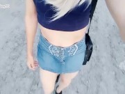 Preview 1 of Young Sissy Slut Walking in a Public Park and Showing her Ass