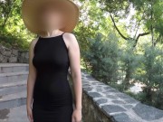 Preview 2 of Walkin in park flashing pussy and ass - she shows pussy and pisses in a dress on the street