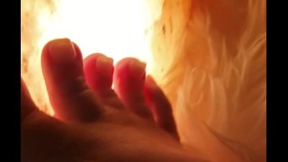 Sexy Barbie Feet stroking fur and glowing salt lamp