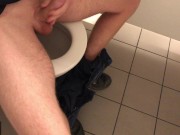 Preview 1 of Public toilet - Spray the whole stall with my massive cumshot! | Johann Wood