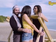 Preview 2 of ChicasLoca - Cassie Del Isla Big Ass French Babe Intense Beach Sex With Her Friends Boyfriend