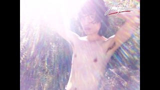 Jon Arteen as a nude twink showing his armpits, pubes, cock, hair, body, outdoors, under sunlight