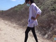 Preview 1 of Masked Exhibitionist Flashing in Desolate Land