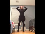 Preview 3 of Michaela's tight dress (female mask, big booty, legs, heels, pantyhose, trans, crossdress)