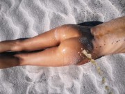 Preview 3 of Stranger finds a perfect tanned skinny brunette on a nudist beach and gives her a hot piss