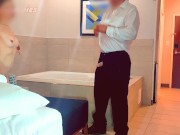 Preview 2 of She fucks hotel room service delivery guy without a condom & can't resist his creampie