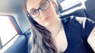 Brunette college girl plays with herself in a lyft car 
