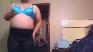 Crossdresser stripping to jerk