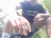 Preview 2 of SMOKING & PISSING in the park. Almost caught by cyclist