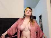 Preview 3 of Goth girl gives playful strip tease dance in silk robe