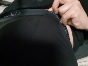 Preview 1 of BIG COCK INSIDE BLACK GLOSSY BOXERS CALVIN KLEIN FETISH