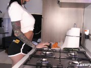 Preview 3 of I get horny handling vegetables, stick a big CUCUMBER in my pussy and SQUIRT twice