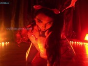 Preview 4 of Lil Devil Deep Throat, Oiled, Hot Wax on Pussy