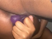 Preview 3 of Creamy Wet Fat Ebony Pussy Gets Stuffed With Purple Dildo