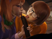 Preview 2 of Scooby Doo - Velma and Daphne Halloween threesome - 3D Porn