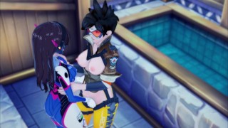 Overwatch - Dva and Tracer have lesbian sex, eat pussy, and scissor until orgasm.