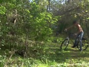 Preview 5 of Topless MILF Bicycle Ride in the Forest 4K HD (music)